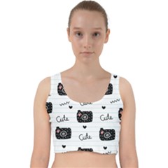 Cute Cameras Doodles Hand Drawn Velvet Racer Back Crop Top by Cowasu