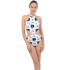 Cute Cameras Doodles Hand Drawn Halter Side Cut Swimsuit by Cowasu