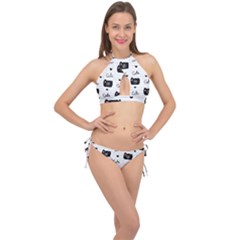 Cute Cameras Doodles Hand Drawn Cross Front Halter Bikini Set by Cowasu