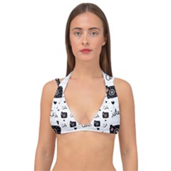 Cute Cameras Doodles Hand Drawn Double Strap Halter Bikini Top by Cowasu