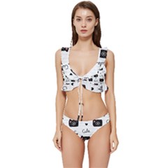 Cute Cameras Doodles Hand Drawn Low Cut Ruffle Edge Bikini Set by Cowasu