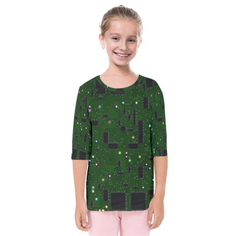 Circuit Board Conductor Tracks Kids  Quarter Sleeve Raglan Tee by Cowasu