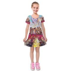 New York Skyline Manhattan City Kids  Short Sleeve Velvet Dress by Cowasu