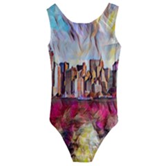 New York Skyline Manhattan City Kids  Cut-out Back One Piece Swimsuit by Cowasu