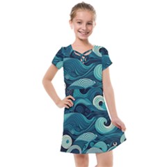 Waves Ocean Sea Abstract Whimsical Abstract Art Kids  Cross Web Dress by Cowasu