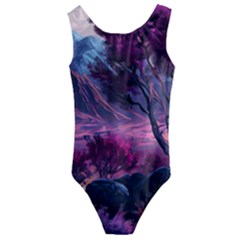 Landscape Landscape Painting Purple Purple Trees Kids  Cut-out Back One Piece Swimsuit by Cowasu