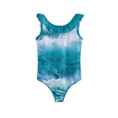 Ai Generated Waves Ocean Sea Tsunami Nautical Blue Sea Kids  Frill Swimsuit by Cowasu