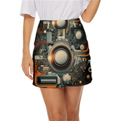 Illustrations Technology Robot Internet Processor Mini Front Wrap Skirt by Cowasu