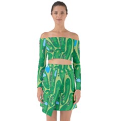 Golf Course Par Golf Course Green Off Shoulder Top With Skirt Set by Cowasu