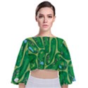 Golf Course Par Golf Course Green Tie Back Butterfly Sleeve Chiffon Top View1