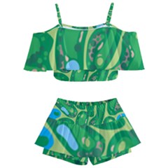 Golf Course Par Golf Course Green Kids  Off Shoulder Skirt Bikini by Cowasu