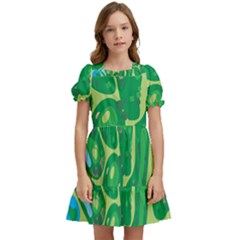 Golf Course Par Golf Course Green Kids  Puff Sleeved Dress by Cowasu