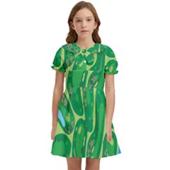 Golf Course Par Golf Course Green Kids  Bow Tie Puff Sleeve Dress by Cowasu