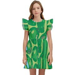 Golf Course Par Golf Course Green Kids  Winged Sleeve Dress by Cowasu