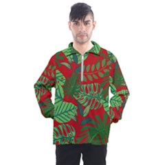 Leaves Leaf Nature Pattern Red Green Men s Half Zip Pullover by Cowasu