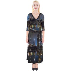 New York Night Central Park Skyscrapers Skyline Quarter Sleeve Wrap Maxi Dress by Cowasu