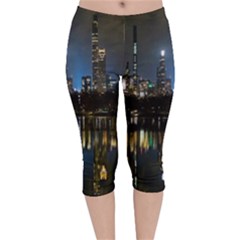 New York Night Central Park Skyscrapers Skyline Velvet Capri Leggings  by Cowasu