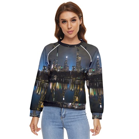 New York Night Central Park Skyscrapers Skyline Women s Long Sleeve Raglan Tee by Cowasu