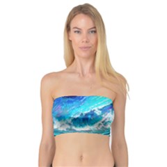 Tsunami Waves Ocean Sea Nautical Nature Water Painting Bandeau Top by Cowasu