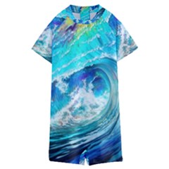 Tsunami Waves Ocean Sea Nautical Nature Water Painting Kids  Boyleg Half Suit Swimwear by Cowasu