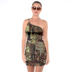 New York City Nyc Skyscrapers One Shoulder Ring Trim Bodycon Dress by Cowasu