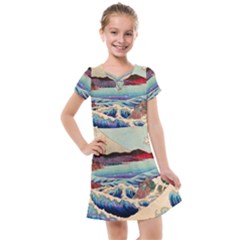 Wave Japanese Mount Fuji Woodblock Print Ocean Kids  Cross Web Dress by Cowasu