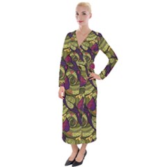 Pattern Vector Texture Style Garden Drawn Hand Floral Velvet Maxi Wrap Dress by Cowasu