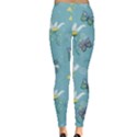 Butterfly Flower Blue Background Leggings  View2