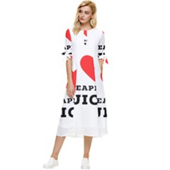 I Love Pineapple Juice Bow Sleeve Chiffon Midi Dress