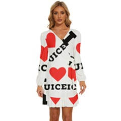 I Love Juice Long Sleeve Waist Tie Ruffle Velvet Dress by ilovewhateva