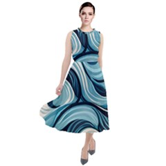 Pattern Ocean Waves Arctic Ocean Blue Nature Sea Round Neck Boho Dress by danenraven