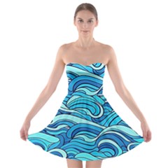 Pattern Ocean Waves Blue Nature Sea Abstract Strapless Bra Top Dress by danenraven