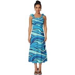 Pattern Ocean Waves Blue Nature Sea Abstract Tie-strap Tiered Midi Chiffon Dress by danenraven