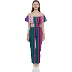 Vertical Line Color Lines Texture Off Shoulder Ruffle Top Jumpsuit by Bangk1t