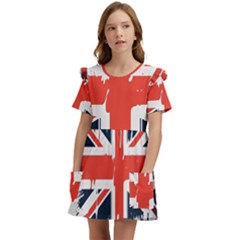 Union Jack England Uk United Kingdom London Kids  Frilly Sleeves Pocket Dress by Bangk1t