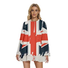 Union Jack England Uk United Kingdom London Round Neck Long Sleeve Bohemian Style Chiffon Mini Dress by Bangk1t