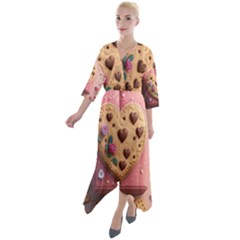 Cookies Valentine Heart Holiday Gift Love Quarter Sleeve Wrap Front Maxi Dress by Ndabl3x