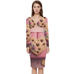 Cookies Valentine Heart Holiday Gift Love Long Sleeve V-neck Bodycon Dress  by Ndabl3x