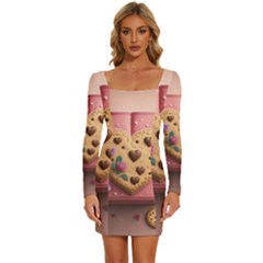 Cookies Valentine Heart Holiday Gift Love Long Sleeve Square Neck Bodycon Velvet Dress by Ndabl3x