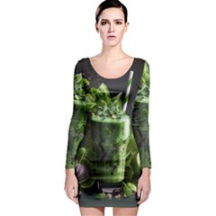 Drink Spinach Smooth Apple Ginger Long Sleeve Bodycon Dress by Ndabl3x