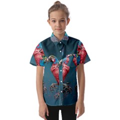 Birds Parrots Love Ornithology Species Fauna Kids  Short Sleeve Shirt by Ndabl3x