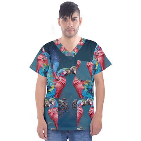 Birds Parrots Love Ornithology Species Fauna Men s V-neck Scrub Top by Ndabl3x