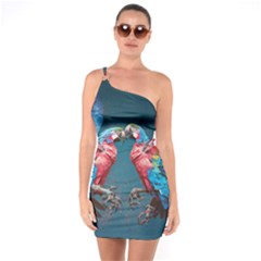 Birds Parrots Love Ornithology Species Fauna One Shoulder Ring Trim Bodycon Dress by Ndabl3x