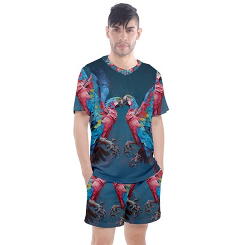 Birds Parrots Love Ornithology Species Fauna Men s Mesh Tee And Shorts Set by Ndabl3x