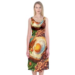 Breakfast Egg Beans Toast Plate Midi Sleeveless Dress by Ndabl3x