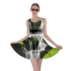 Waterfall Moss Korea Mountain Valley Green Forest Skater Dress by Ndabl3x