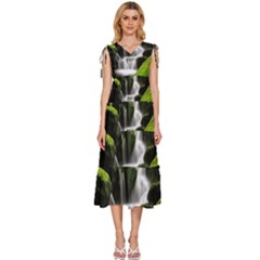 Waterfall Moss Korea Mountain Valley Green Forest V-neck Drawstring Shoulder Sleeveless Maxi Dress by Ndabl3x