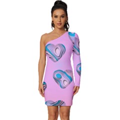 Hearts Pattern Love Long Sleeve One Shoulder Mini Dress by Ndabl3x