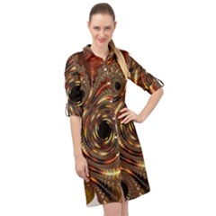 Geometric Art Fractal Abstract Art Long Sleeve Mini Shirt Dress by Ndabl3x