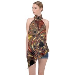 Geometric Art Fractal Abstract Art Halter Asymmetric Satin Top by Ndabl3x